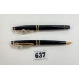 Waterman Paris black/gold fountain pen and matching roller ball pen