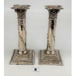 Pair of silver candlesticks 8” high. Total w: 17.8 ozt
