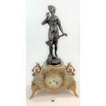 French gilt and marble mantle clock with figure marked ‘Sensitive, Par Anfrie Sculpt’ with