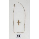 9k gold necklace, 16.5” long and 9k gold cross 1.5” long, total w: 4.5 gms