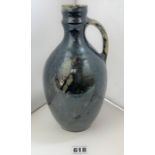 Art pottery vase with handle marked ‘R. McD’ underneath 10.5” h