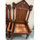 Masonic carved warden’s chair with leather seat 30”w x 24”d x 60”h