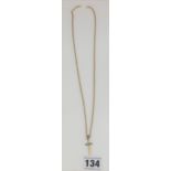 Metal necklace 18”long with 9k gold cross 1.25” weight of cross 1 gram