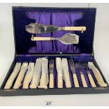 Canteen of silver plated and bone handled fish cutlery – 6 knives, 6 forks and pair of fish servers