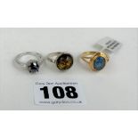 6 silver and coloured stones dress rings, sized K/L/M and marked 925. Total w: 0.7 ozt