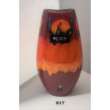 Poole ovoid vase with orange and red design 10”h