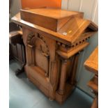 Masonic oak carved pedestal lectern on castors, 39” w x 20”d x 46”h