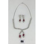 Silver and red stone necklace and earrings set, 1.1 ozt