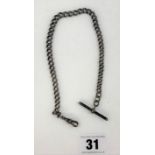 Silver watch chain, length 13.5” with t-bar. Total w: 1.1 ozt