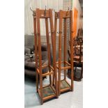 Pair of tall wooden coat stands, 71”h x 15”sq. Base