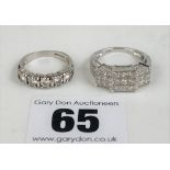 2 x 9k white gold dress rings – eternity style white stone ring size L, larger white stone ring size