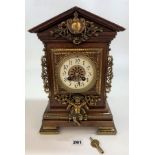 Mahogany Mantle Clock With Brass Mounts And Decorations In The French Style With Original