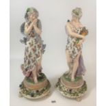 Large quality pair of continental porcelain female figures with cross sword marks 22” high