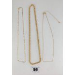 3 x 9k gold necklaces, 20” long, 17” long & 16” long, total w: 8.3 gms