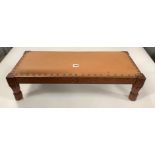 Wrenman double footstool with tan leather top 29” l x 12” w x 7” h