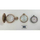 2 Waltham gold plated pocket watches 2” & 1.5” and silver ladies pocket watch 1.25”