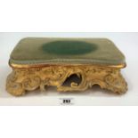 Gilded wooden clock stand with velvet top 11” long x 5” wide