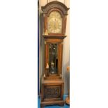 Whittington Westminster oak brass face chiming longcase clock with 8 musical tubes, 1 large tube,