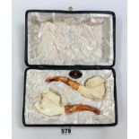 Cased pair of Meerschaum pipes – Sherlock Holmes & Dr. Watson