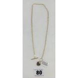 9k gold necklace with heart pendant, 15.5” long, w: 2.7 gms