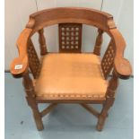 Mouseman monks chair with tan leather seat 24”w x 18”d x 32”h