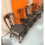 Set of 4 antique spoonback chairs with green leather seats, 34”h x 18”w x 17”d