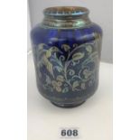 Royal Lancastrian 3034 blue lustre vase with gilt bird design 6.5” h