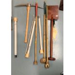 Collection of items from Masonic and various degrees including axe, shovel, trowel and other wands