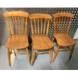 3 pine kitchen chairs 14”w x 14”d x 33”h