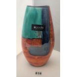 Poole ovoid vase with orange and blue design 10”h