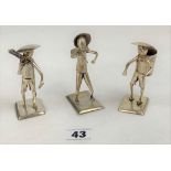 3 silver plated oriental farmer figures, 3.5” high