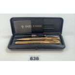 Cased Parker Sonnet pen set including gold coloured fountain pen and roller ball pen