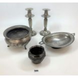 Pewter ware - Bell Brand English Leadless Pewter oval 2 handled dish 13.5” w x 8”d x 3”h and round