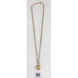 9k gold necklace 20” long with unmarked locket, total w: 9.6 gms