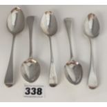 5 silver teaspoons, total w: 2.6 ozt