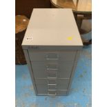 Small metal filing cabinet with 6 narrow drawers, 11”w x 16”d x 23.5”h