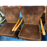 Pair of brown upholstered retro style armchairs, 27”w x 23”d x 32”h