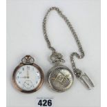 Metal pocket watch and Masonic pocket watch on chain