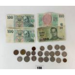 Assorted foreign coins and banknotes