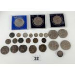 Bag of assorted crowns and pre-decimal copper and silver coins