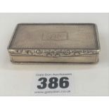 Silver snuff box (1837) 3” x 1.5”, w: 2.6 ozt