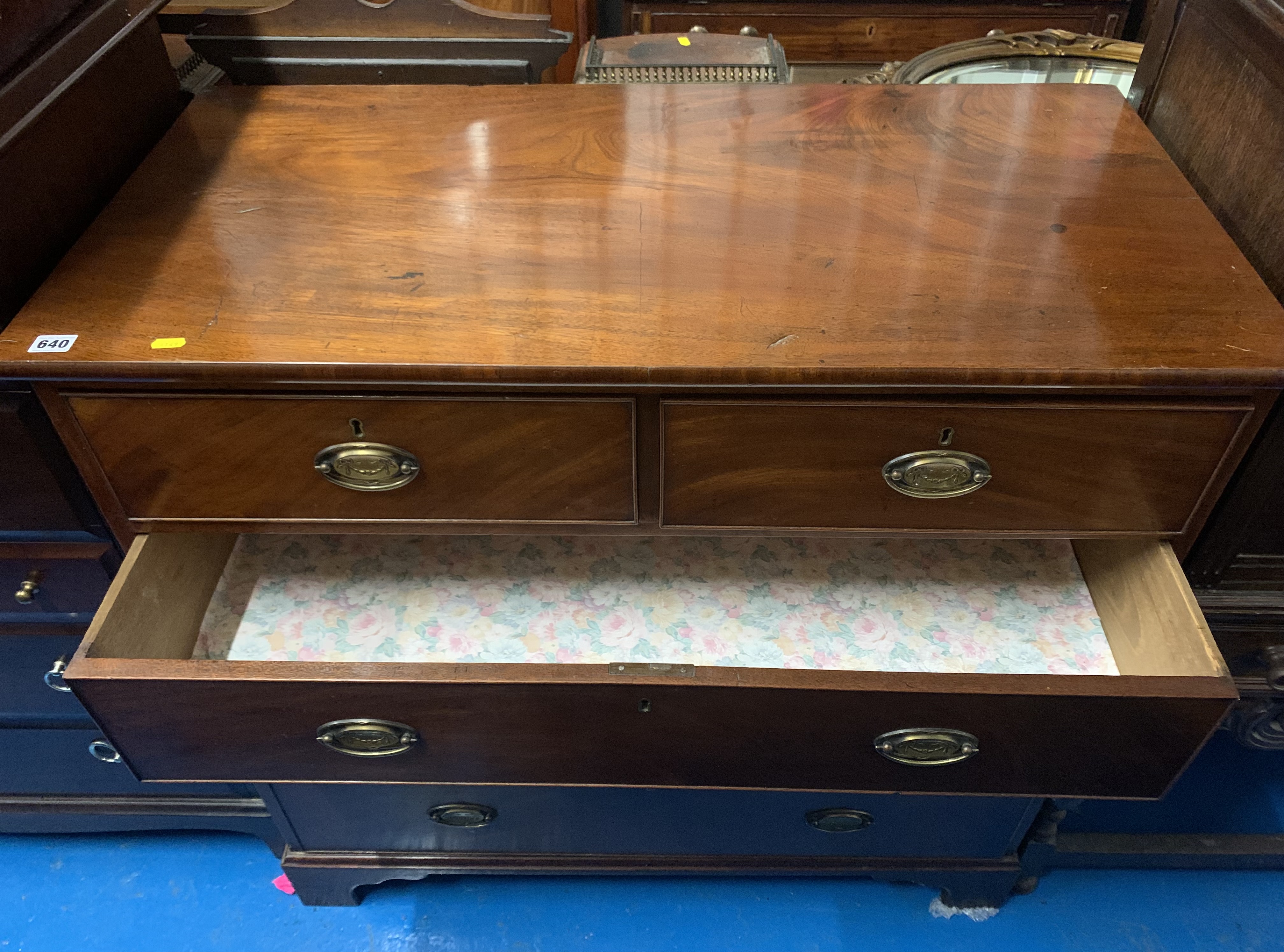 Mahogany chest of drawers with brass handles, 3 large & 2 small drawers. 41”w x 20”d x 40”h - Image 3 of 5