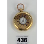 Gold Plated half hunter pocket watch, 2” diameter. Running