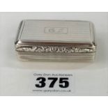 Silver snuff box (1828), 2.5” x 1.5”, w: 1.5 ozt