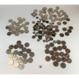 Bag of assorted crowns, pre-decimal coins and tokens