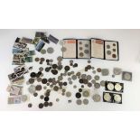 Bag of assorted crowns, decimal coins, mixed loose coins and Brooke Bond tea cards