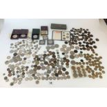 Good collection of assorted UK pre-decimal coins including boxed crowns, silver and copper