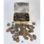 Tin of old pennies and halfpennies