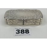 Silver snuff box (1841) 3” x 1.5”, w: 1.7 ozt
