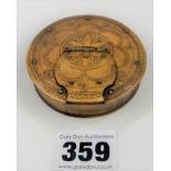 Engraved wooden round snuff box 2.5” diameter